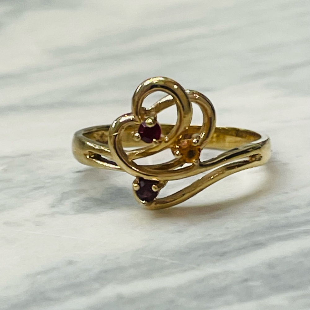 Vintage yellow gold tone open swirl ring 3 round-cut stones 6.5 Y2K - Picture 8 of 11